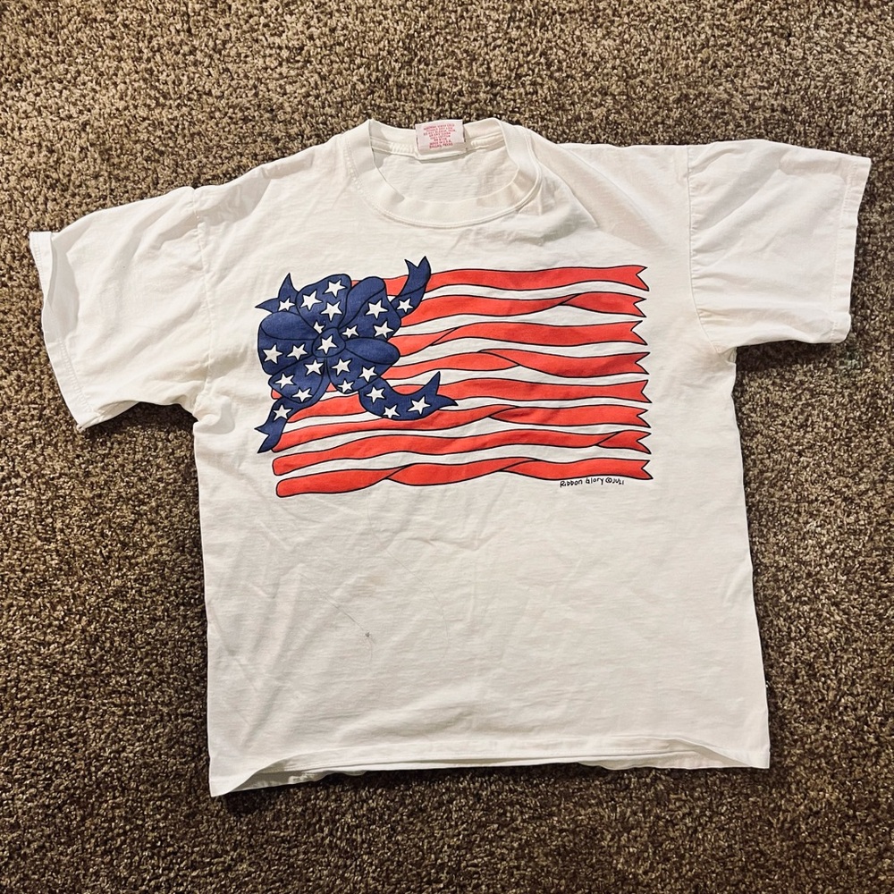 White T-Shirt with American Flag Design